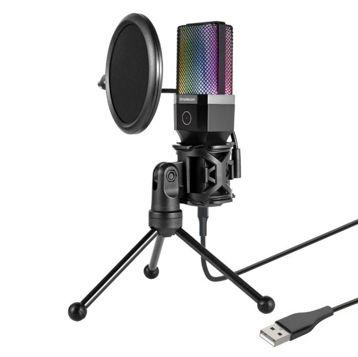 Simplecom UM650 USB Cardioid Condenser Microphone Gaming RGB Lights with Tripod & Pop Filter Simplecom UM650 USB Cardioid Condenser Microphone Gaming RGB Lights with Tripod & Pop Filter